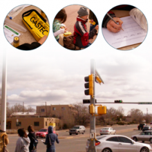 Photos of students collecting traffic data from Project GUTS webpage collage