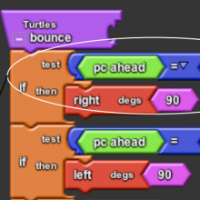 Screen shot of StarLogo TNG bumper turtles code